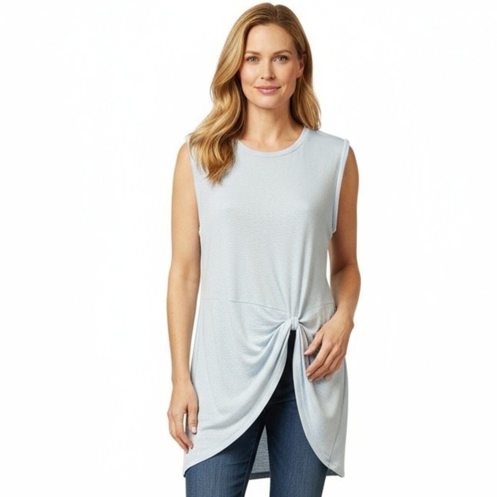Rachel Rachel‎ Roy Tunic Top XL Light Pale Blue Twisted Knot Sleeveless Casual